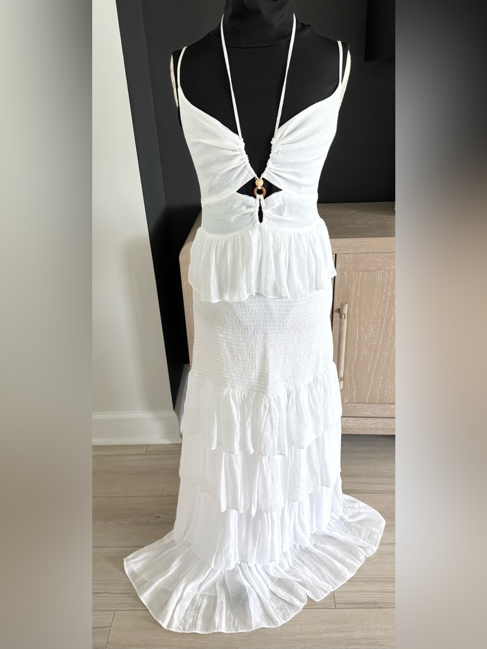 White Tiered Ruffle Maxi Dress By Mustard Seed -|Size M
